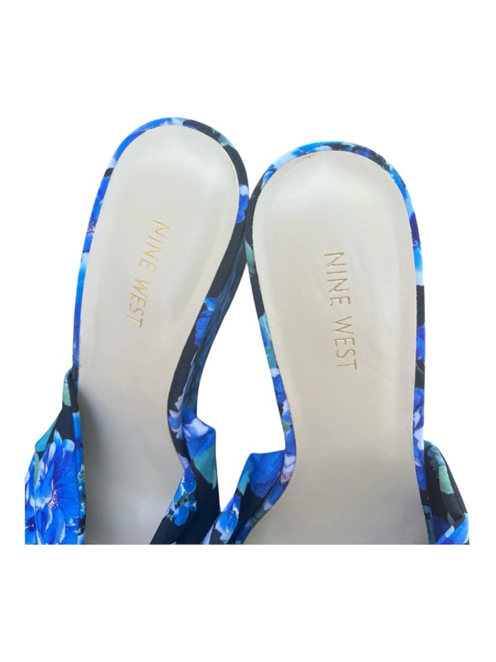 Nine West Floral Blue Wedge Sandals - Elegant Slip-On Heels - Picture 5 of 7